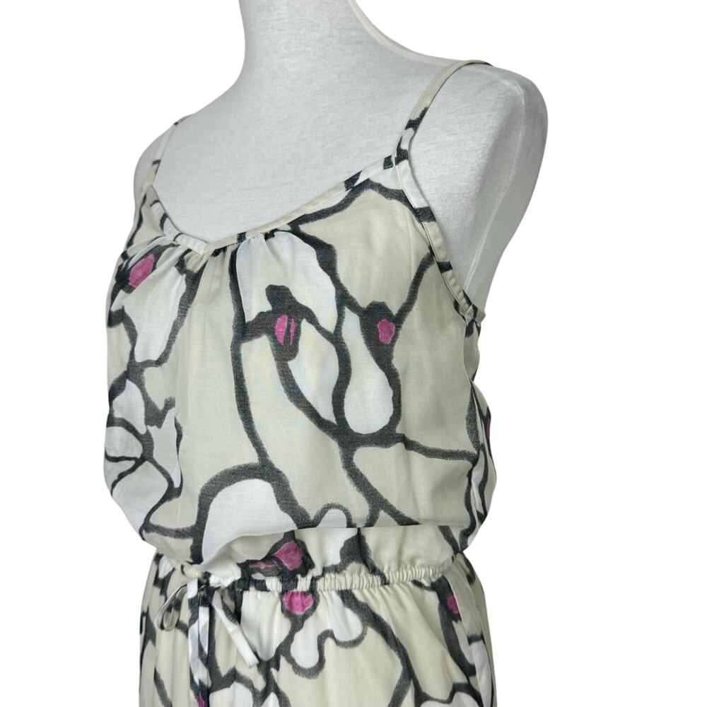LOFT Gray Beige Neutral Floral Spaghetti Strap Cinch Waist Casual Maxi Dress - Picture 3 of 8